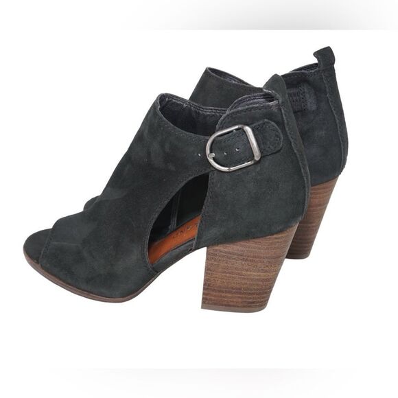 Lucky Brand Black Suede Oona Peep Toe Booties, Size 6 - Picture 6 of 7